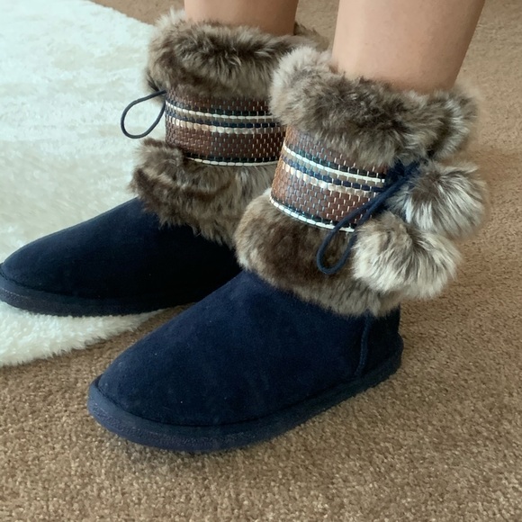 Shoes - Flat faux fur ankle boots blue 7-7.5